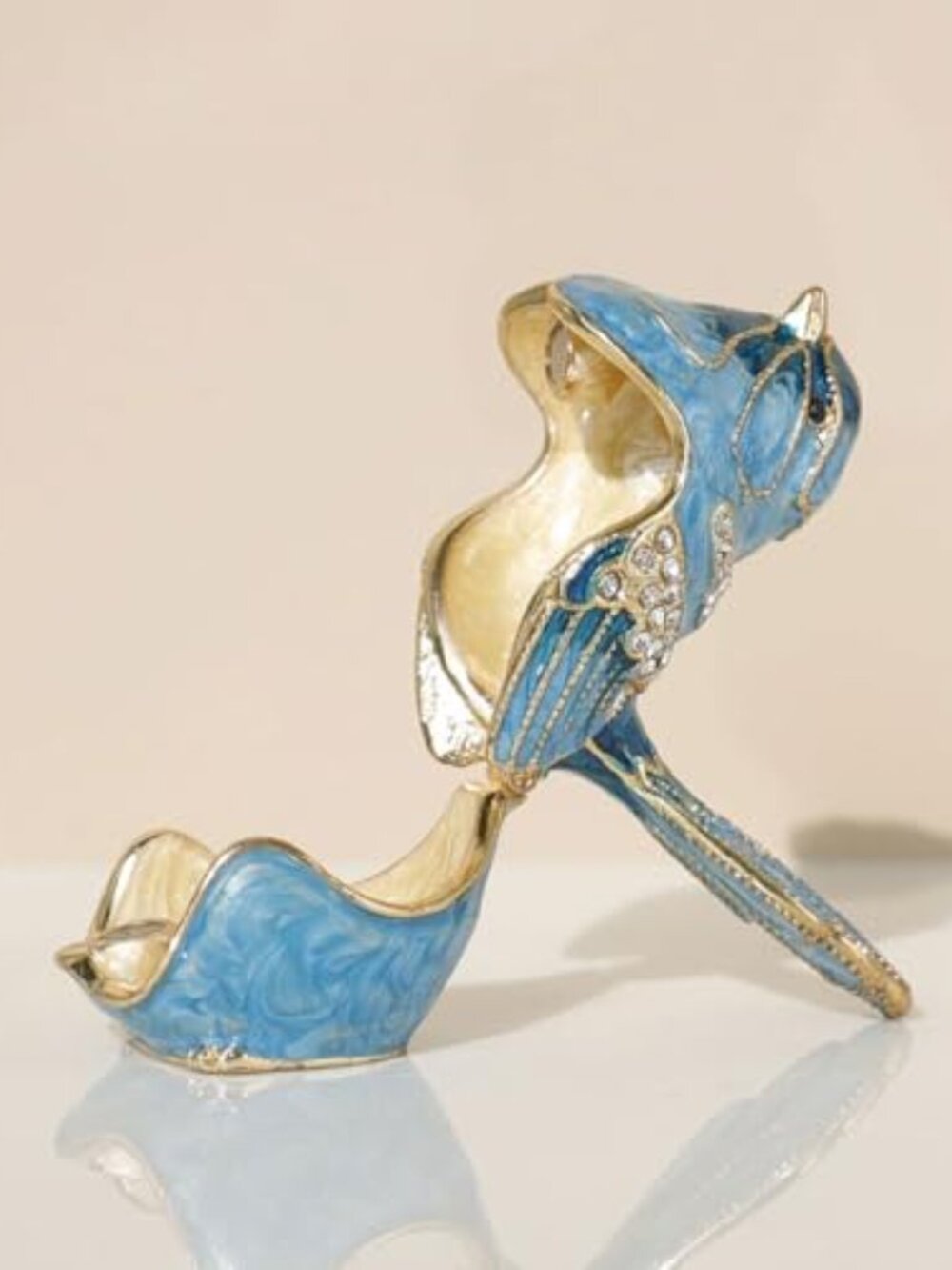 New - Exquisite Hand - Painted Enamel Blue Bird Trinket Box Hinged Rhinestone - Picture 2 of 3